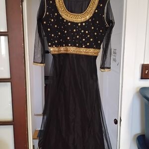 Elegant Black and Gold Embellished Dress